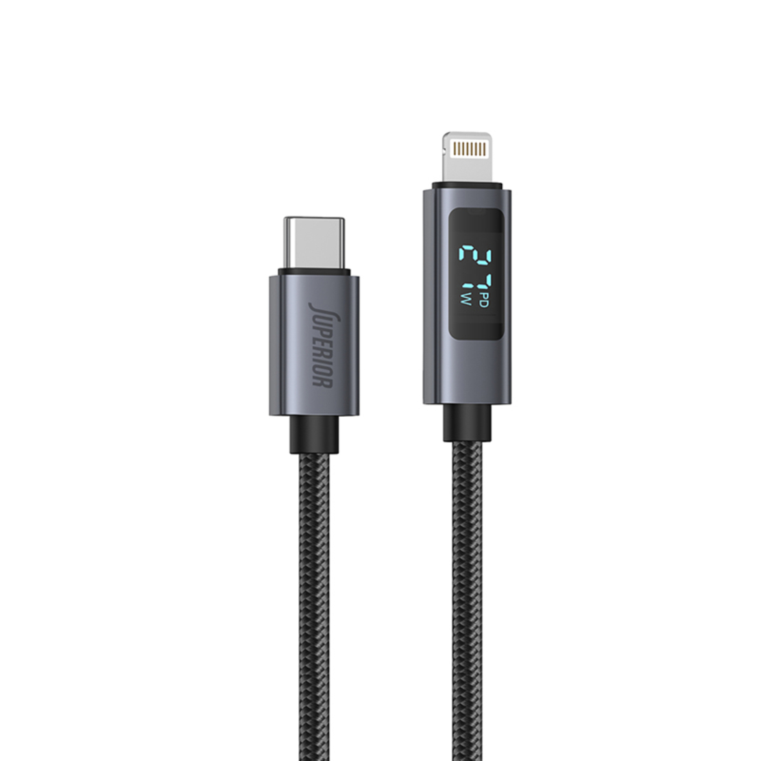 USB data kabal Superior SU-K107 pleteni Type-C na Lightning 3A 27W sa LED ekranom 1m crni