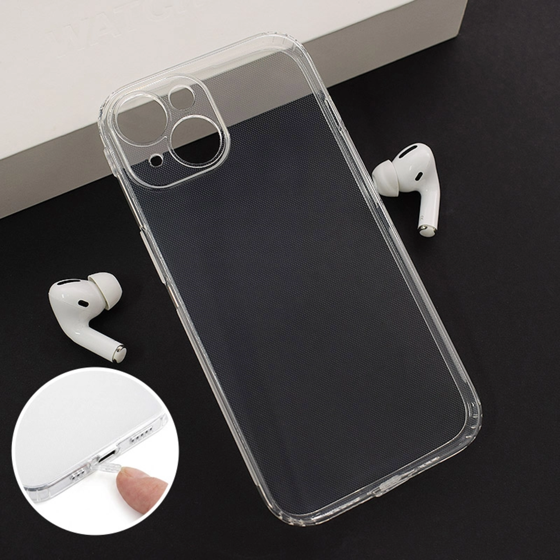 Maska Skin Silikon with pluggy za iPhone 13 transparent