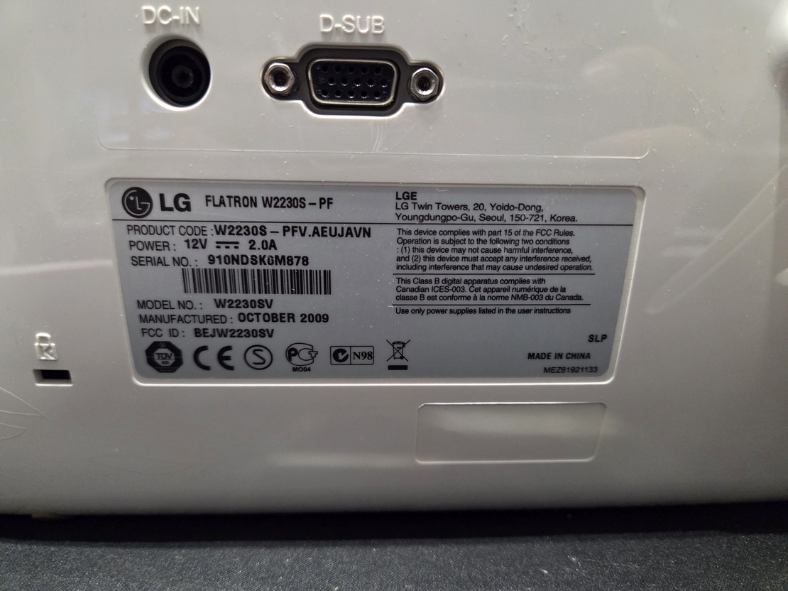 LG Flatron W2230s 21.5/FHD 1920x1080/VGA_60Hz