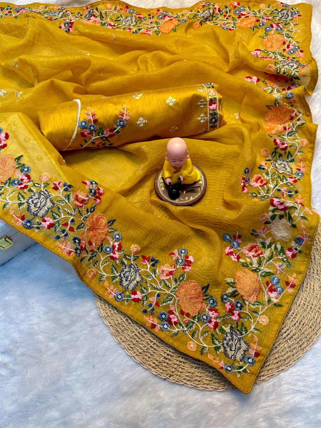 SAREES :Soft Crunchy silk fabric with multi thread work and piping lace border.