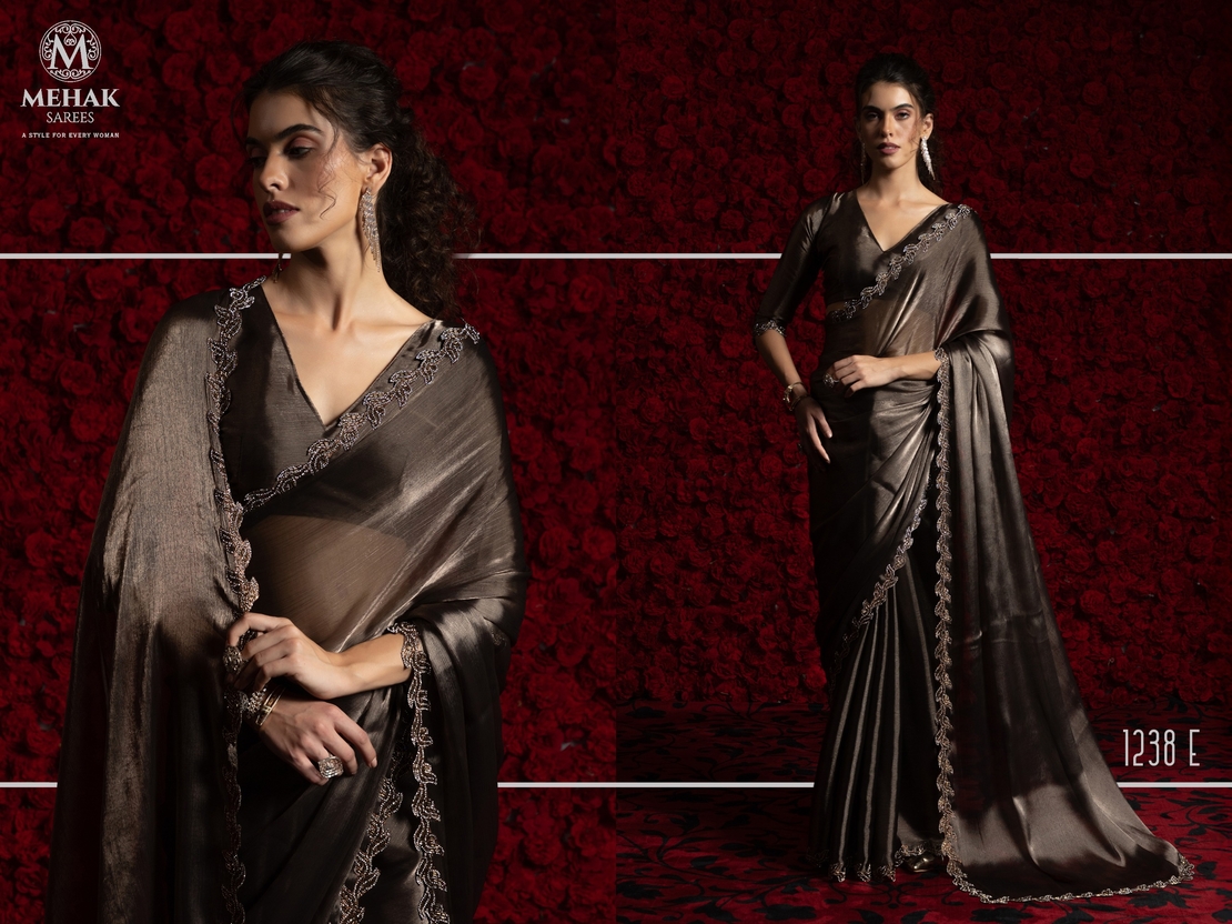 Saree : Tissue Chiffon Hand work Jarkan ,Work Border