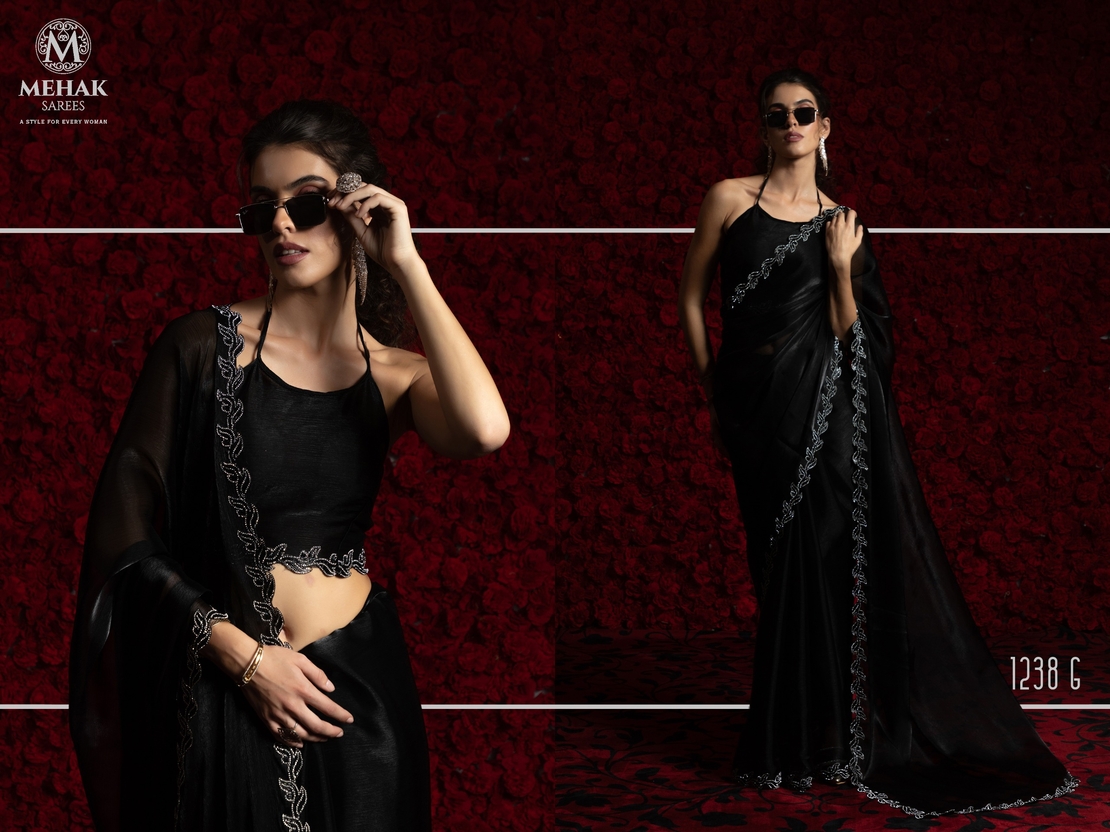 Saree : Tissue Chiffon Hand work Jarkan ,Work Border