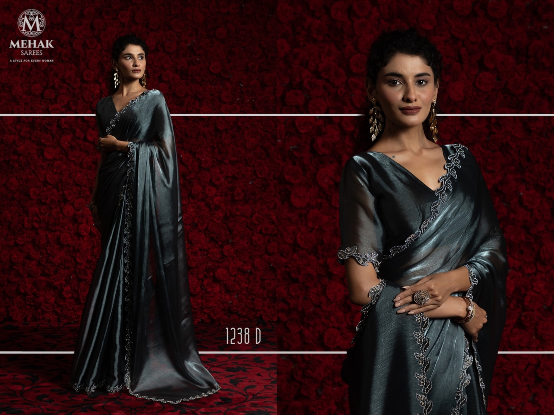 Saree : Tissue Chiffon Hand work Jarkan ,Work Border