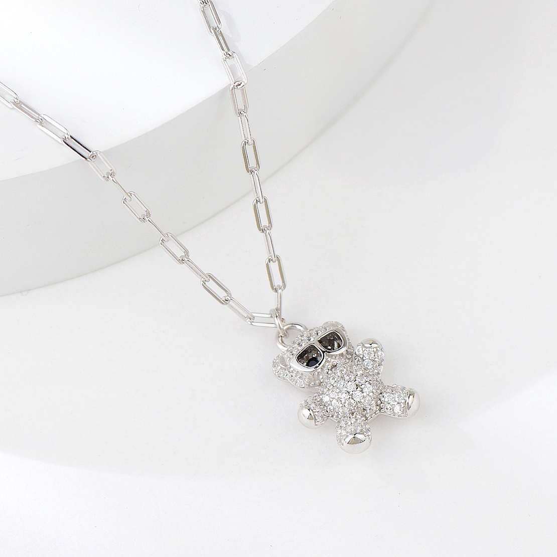 Сребърно колие Мече с Очила | колекция Delicate Silver