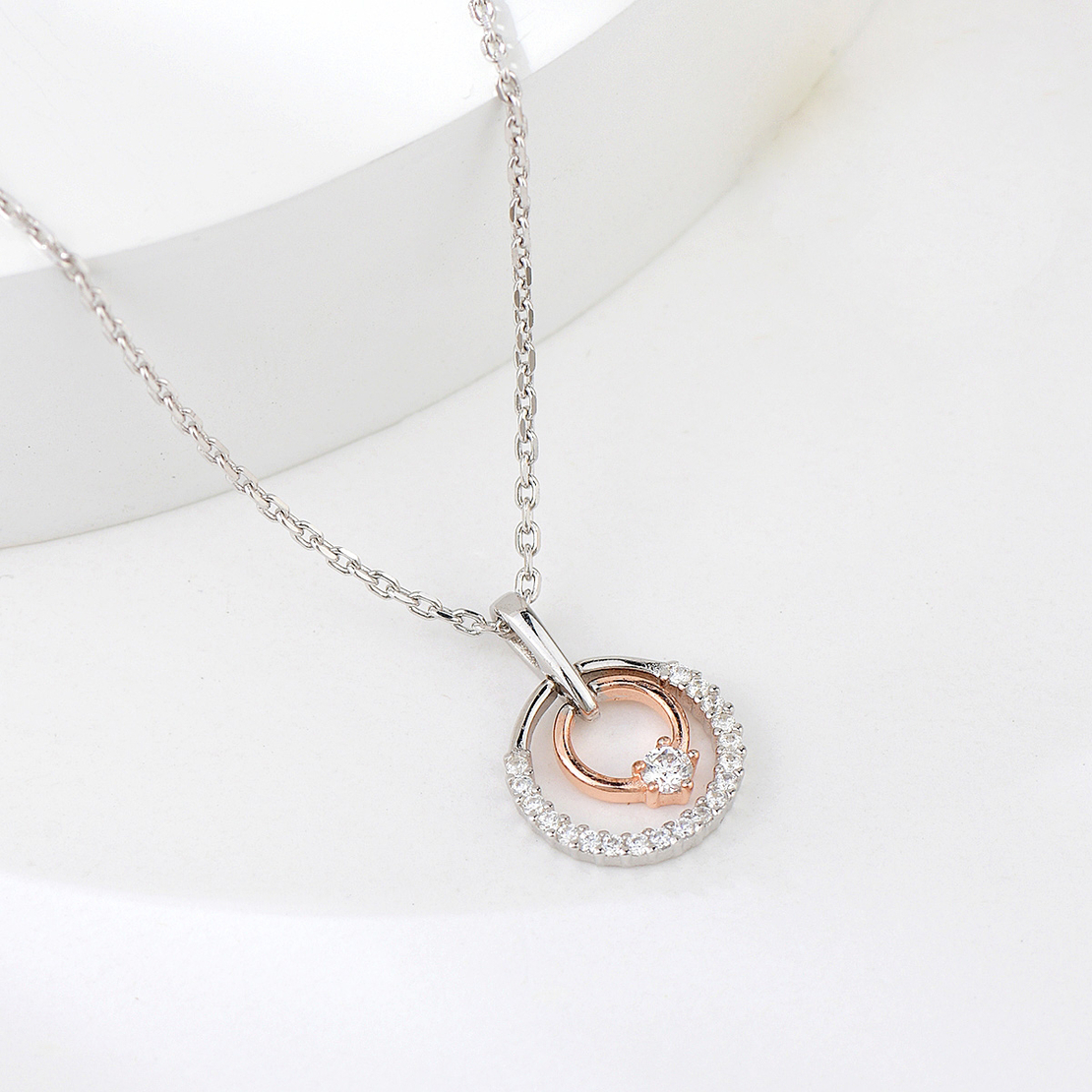 Сребърно колие Концентрични Кръгове розово позлатяване | колекция Delicate Silver