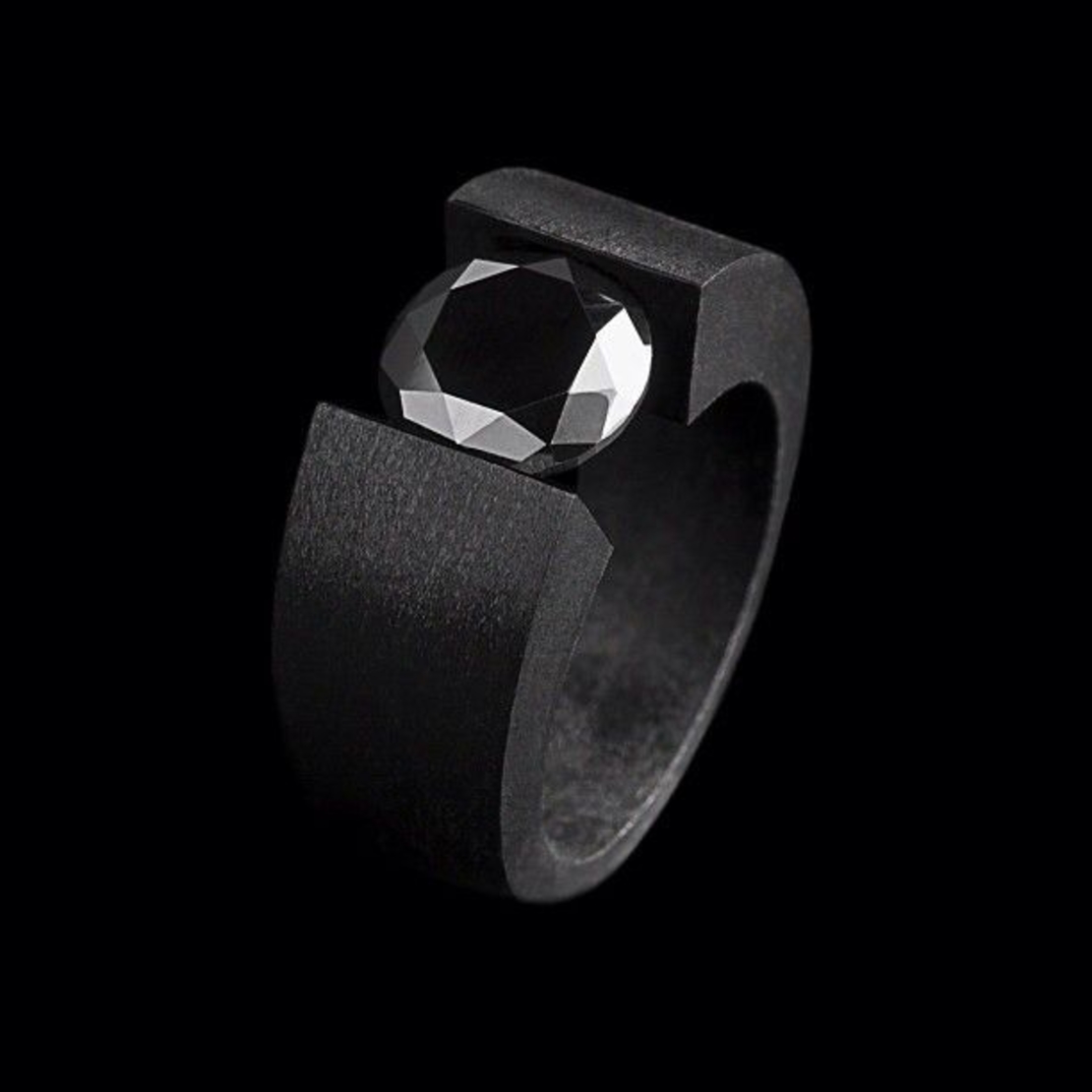 Мужское кольцо с черным бриллиантом