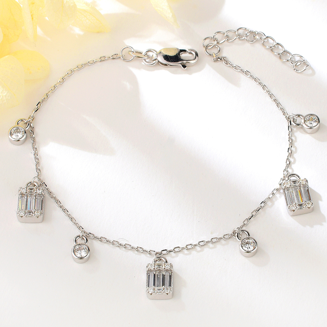 chant platinum plated silver bracelet cubic zirconia