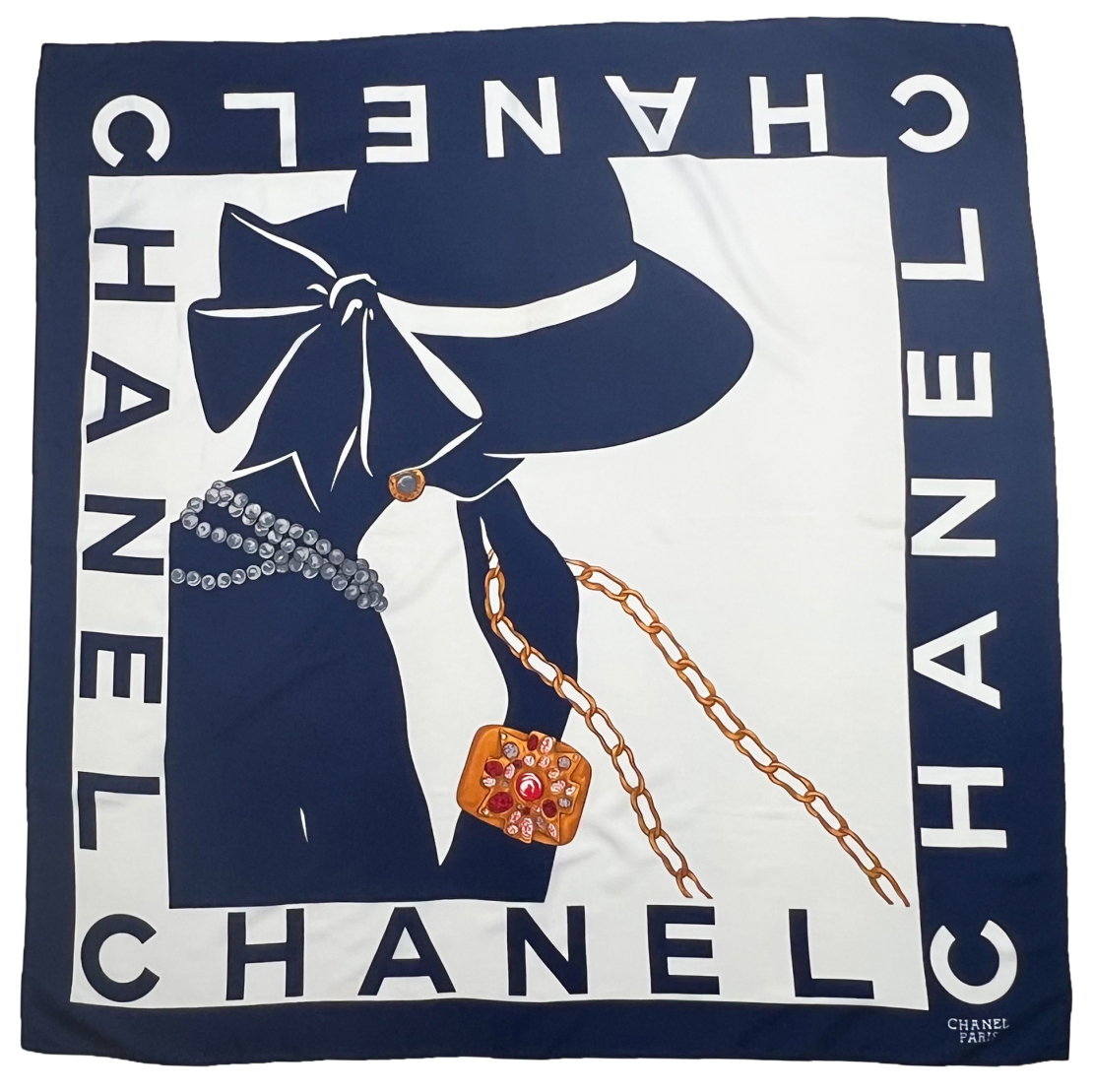 Копринен квадратен шал 90s Chanel Mademoiselle Silk Scarf