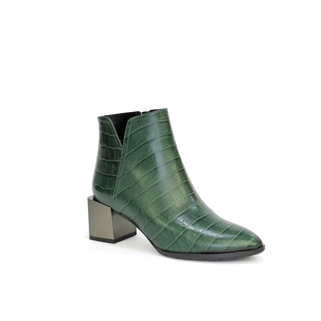 Женские элегантные кожаные ботинки зеленого цвета/7147