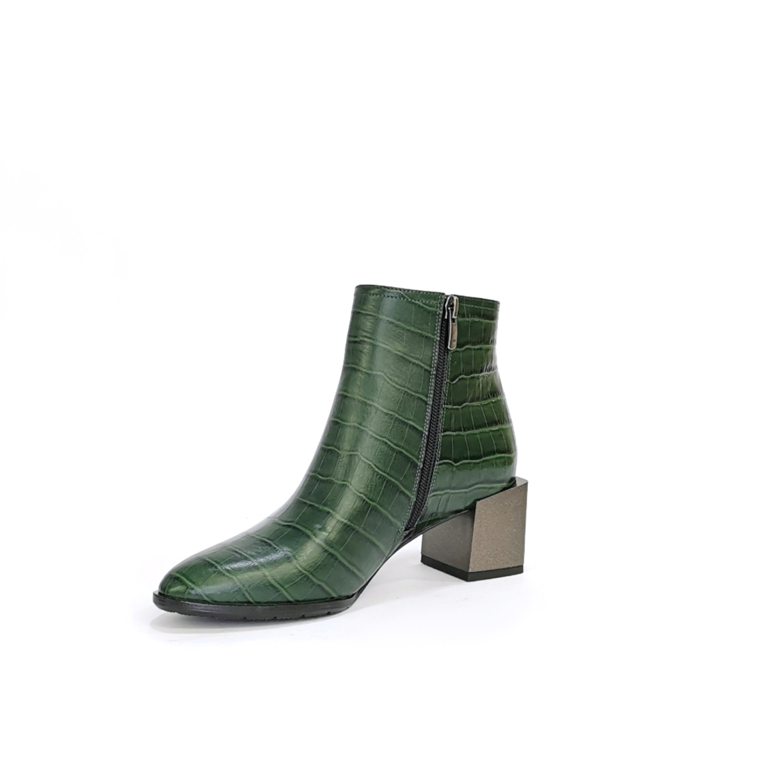 Женские элегантные кожаные ботинки зеленого цвета/7147