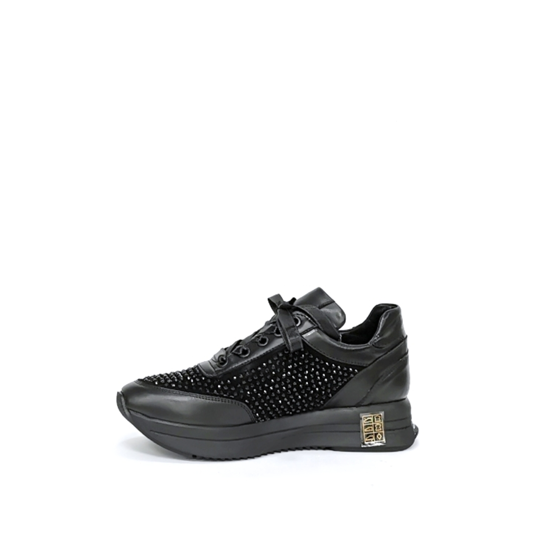 Women's sneakers made of natural leather with an anatomical insole in black/71614