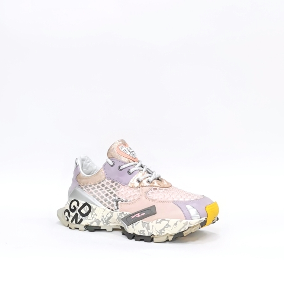Women's sneakers made of natural leather with anatomical insole in pink + purple color/73054