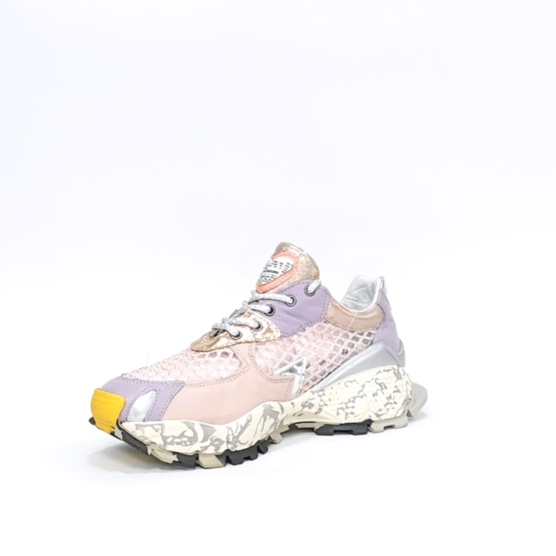 Women's sneakers made of natural leather with anatomical insole in pink + purple color/73054