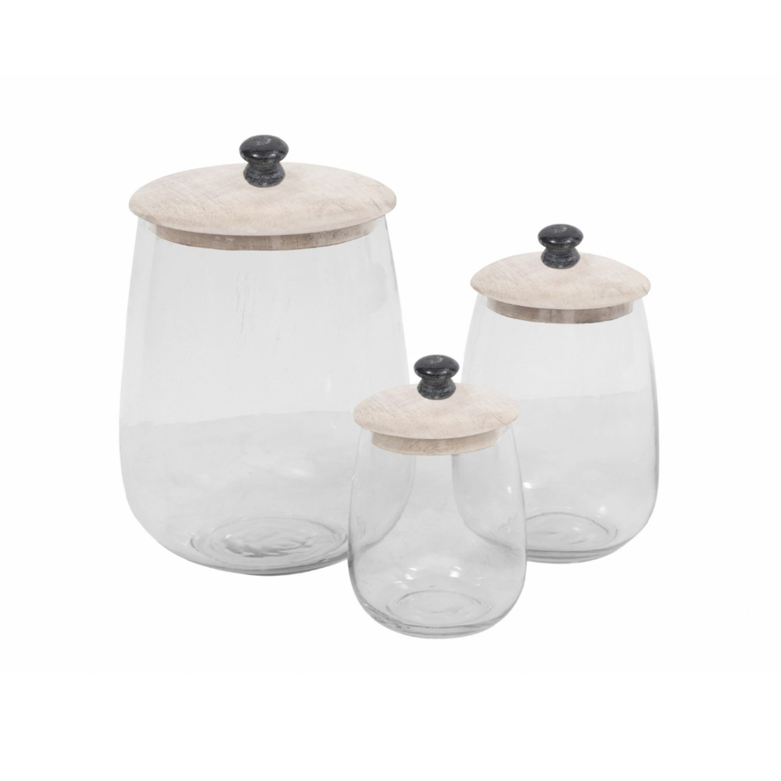 ACTIA STORAGE JAR WITH LID GLASS WOOD WHITE WASHED