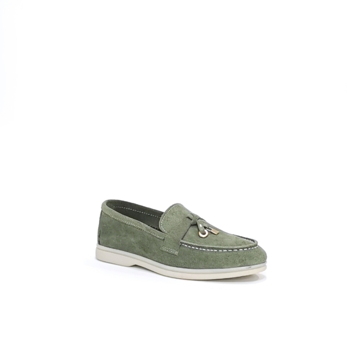 Women's moccasins / loafers / made of natural leather in the color green/7750