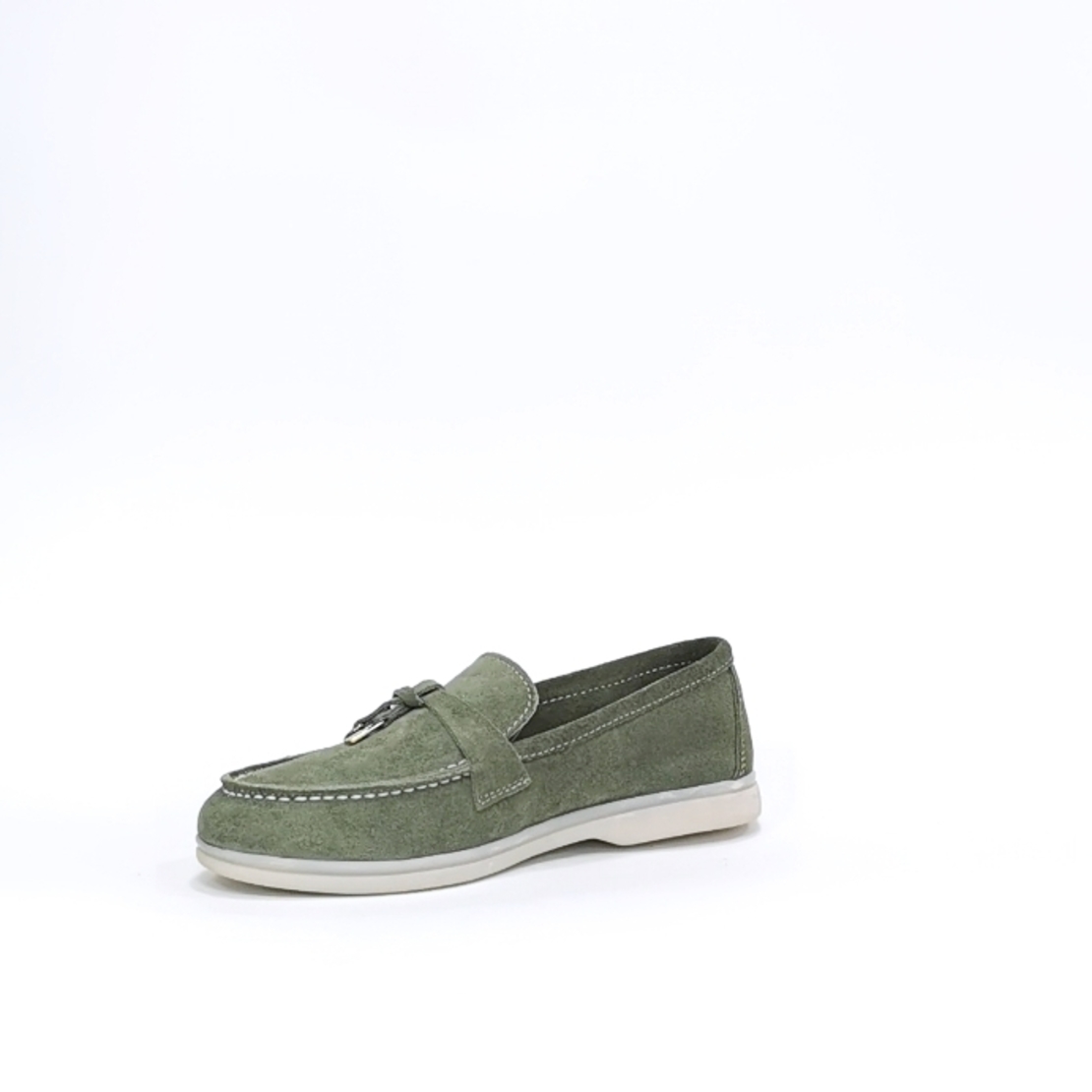 Women's moccasins / loafers / made of natural leather in the color green/7750