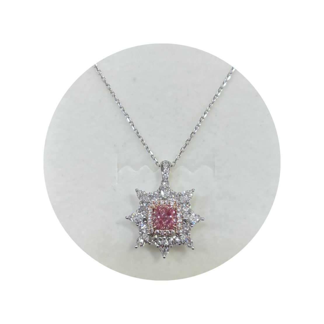 GIA Certificated Natural Pink Sapphire and Diamond Pear Cut Pendant with Fancy  Diamond Surround