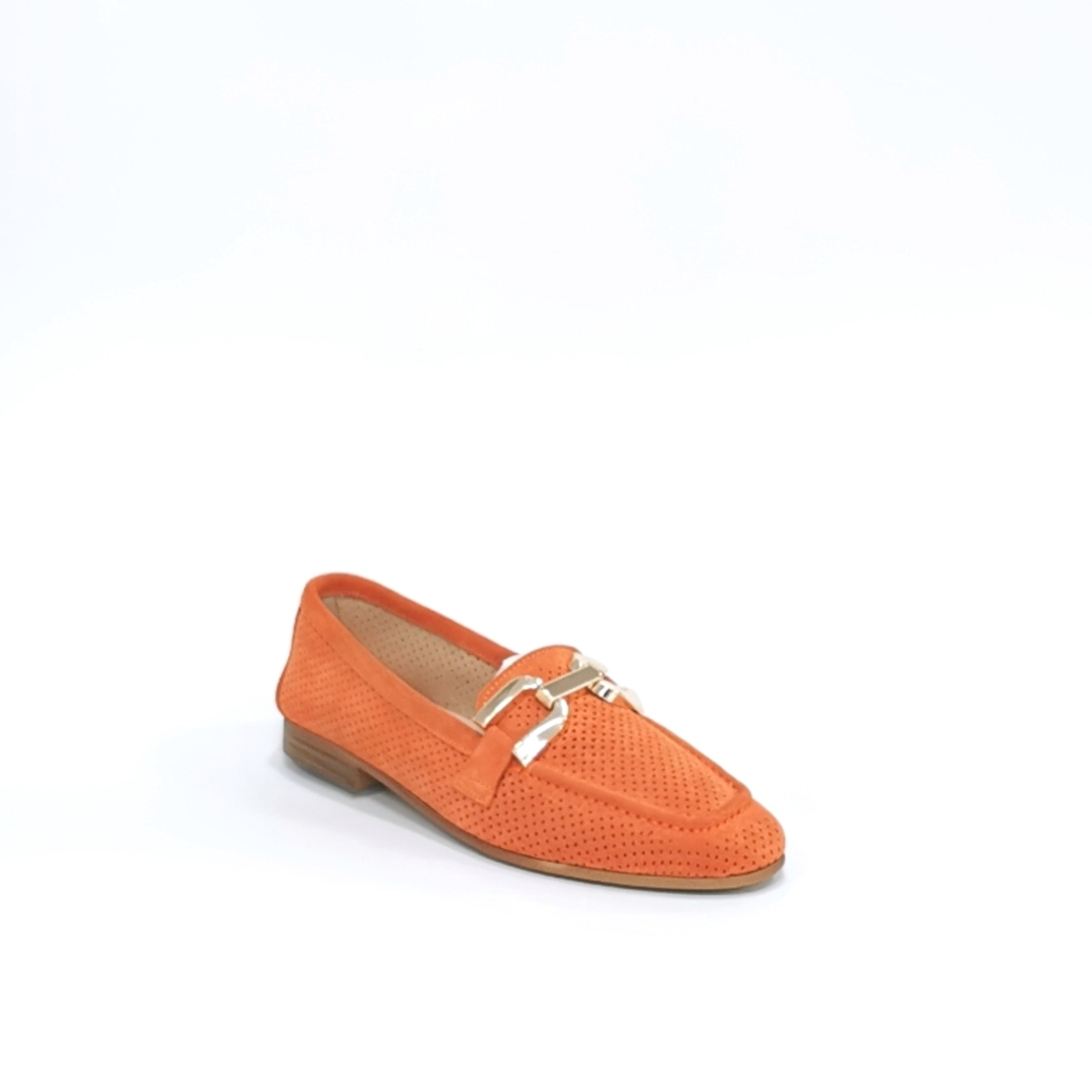 Women's moccasins / loafers / made of natural leather in orange color/7163