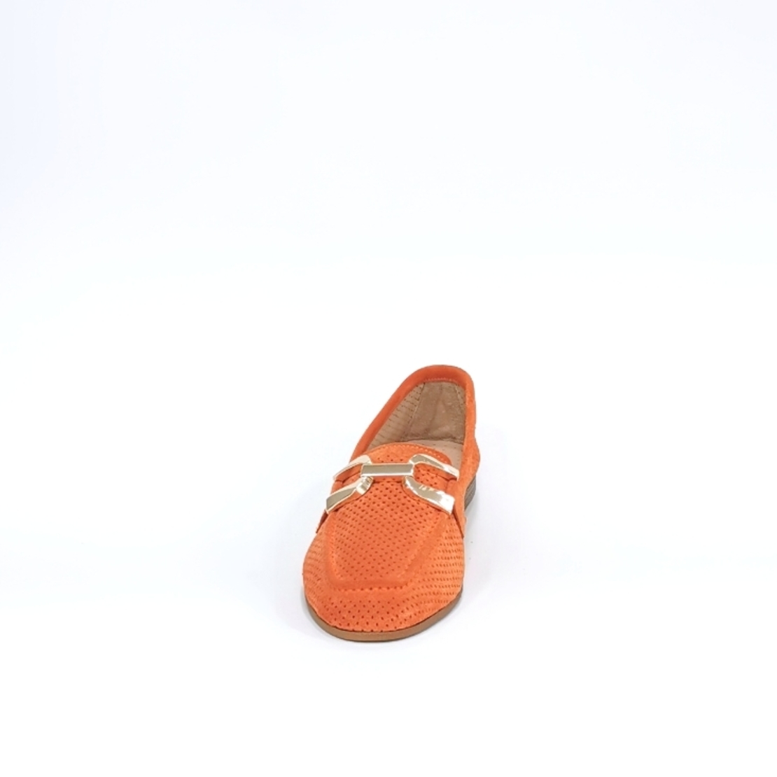 Women's moccasins / loafers / made of natural leather in orange color/7163