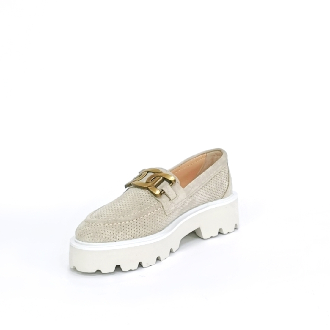 Women's moccasins made of natural leather in gray color/74219