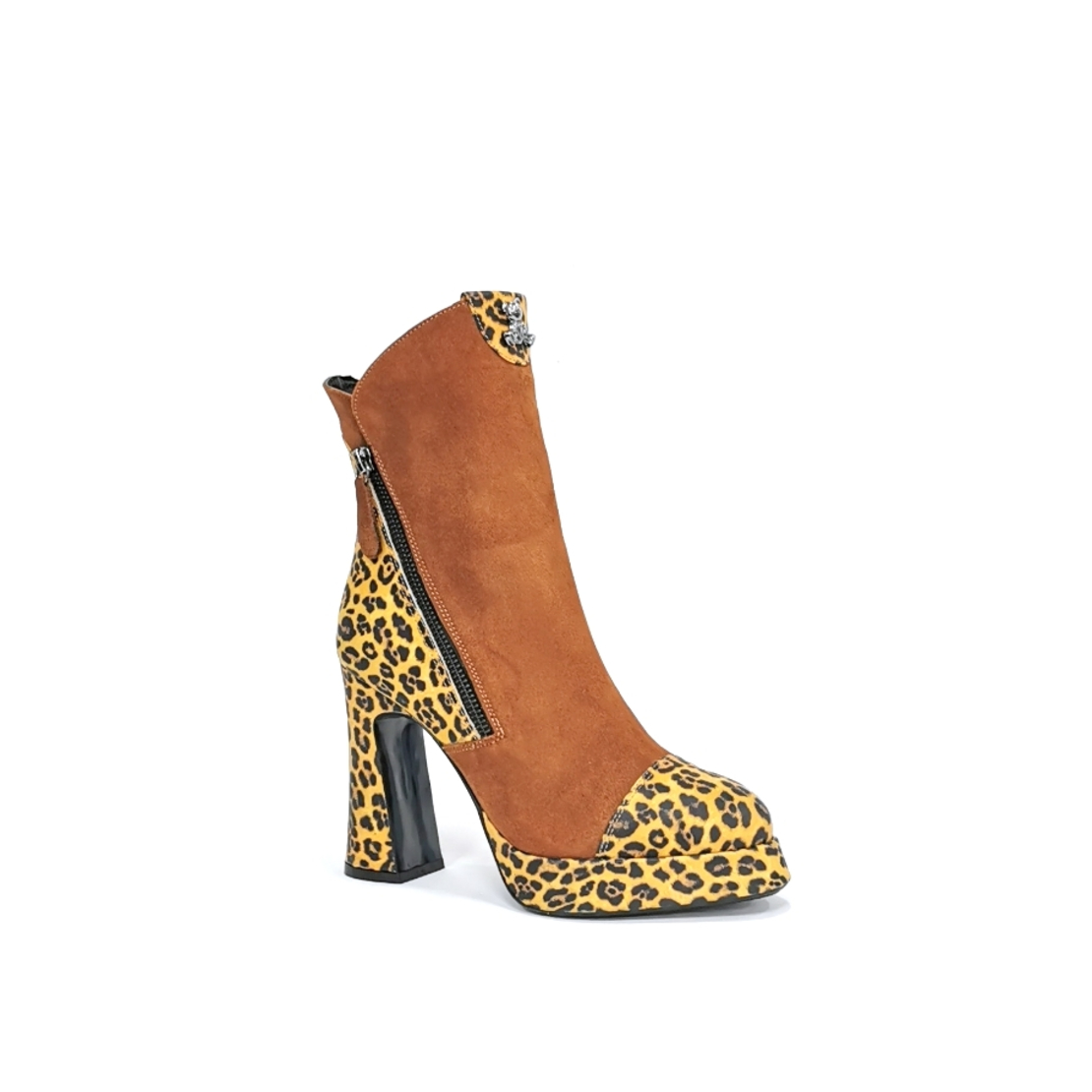 Женские элегантные ботинки из натуральной кожи в цвете камел+леопард/71214