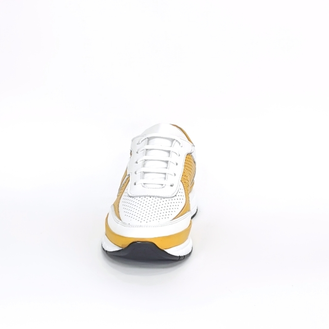 Мужкие кроссовки из натуральнай кожи 7206 белого и желтьй цвета