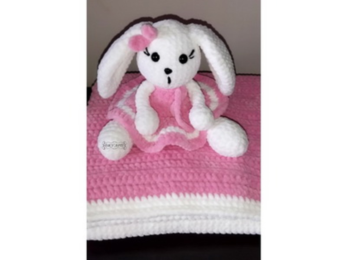 Комплект ръчно плетено одеяло с играчка Зайче