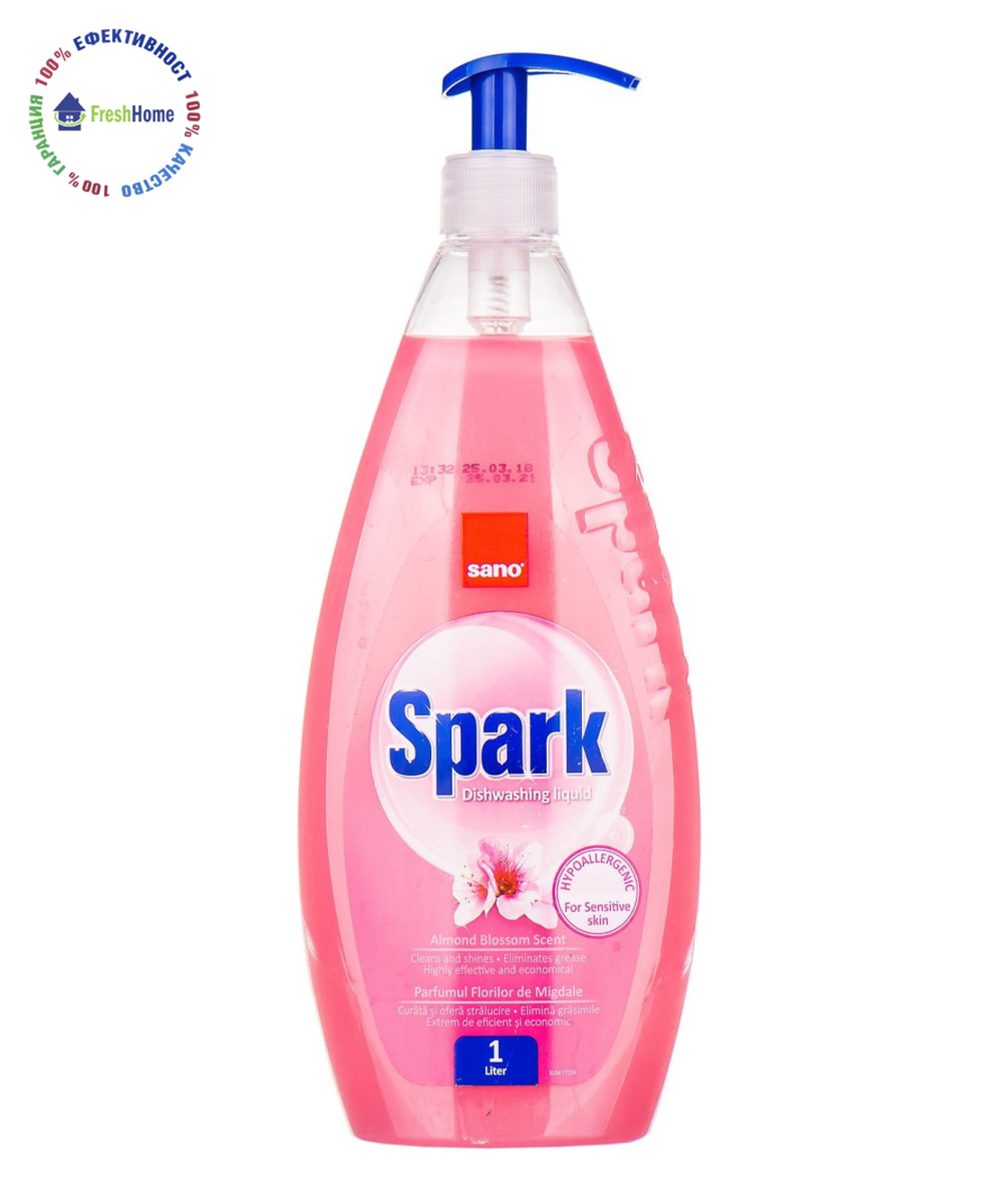 Sano Spark 1l.  за измиване на съдове с аромат на бадемов цвят