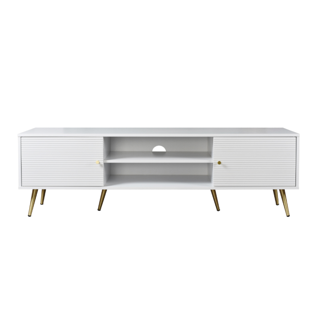 ZIZEL TV STAND 2DOORS CHIPBOARD WITH MELAMINE CARTA WHITE WITH PATTERN GOLD LACQUERED MDF 160x39xH49cm E1 PRC