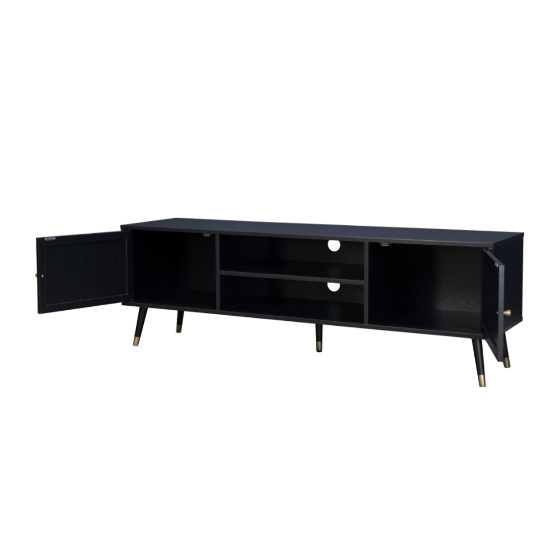 VIENNA TV STAND CHIPBOARD WITH MELAMINE BLACK WITH RATTAN GOLD 150x39xH49cm E1 PRC