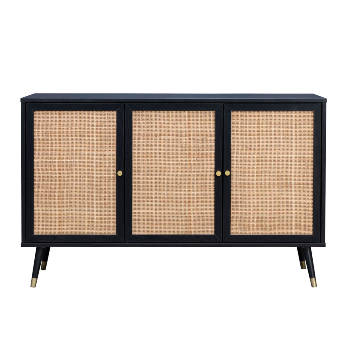 VIENNA SIDEBOARD CHIPBOARD WITH MELAMINE BLACK WITH RATTAN GOLD 120x39xH75,5cm E1 PRC