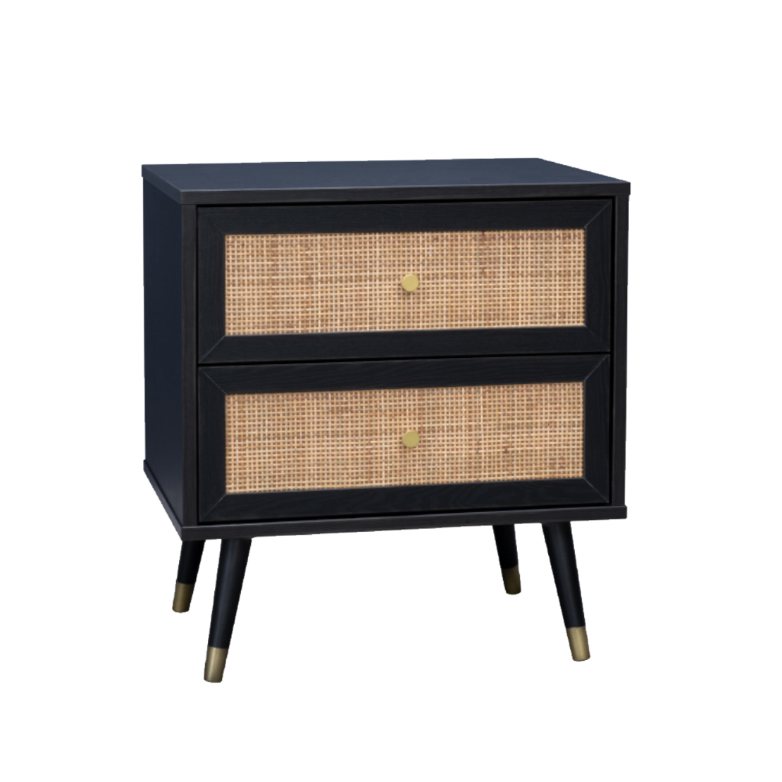 VIENNA NIGHTSTAND CHIPBOARD WITH MELAMINE BLACK WITH RATTAN GOLD E1 PRC