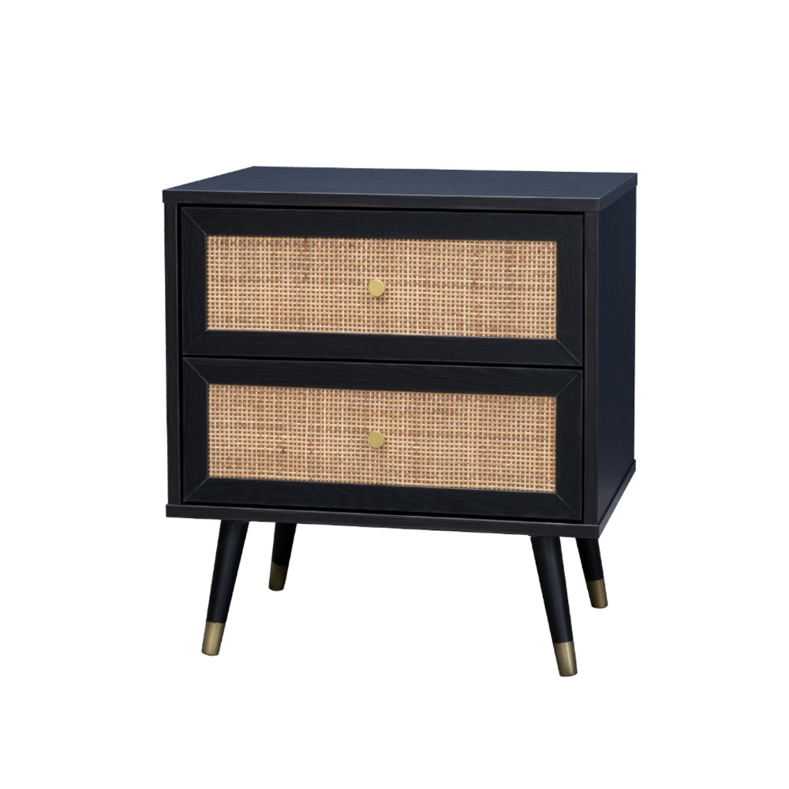 VIENNA NIGHTSTAND CHIPBOARD WITH MELAMINE BLACK WITH RATTAN GOLD E1 PRC