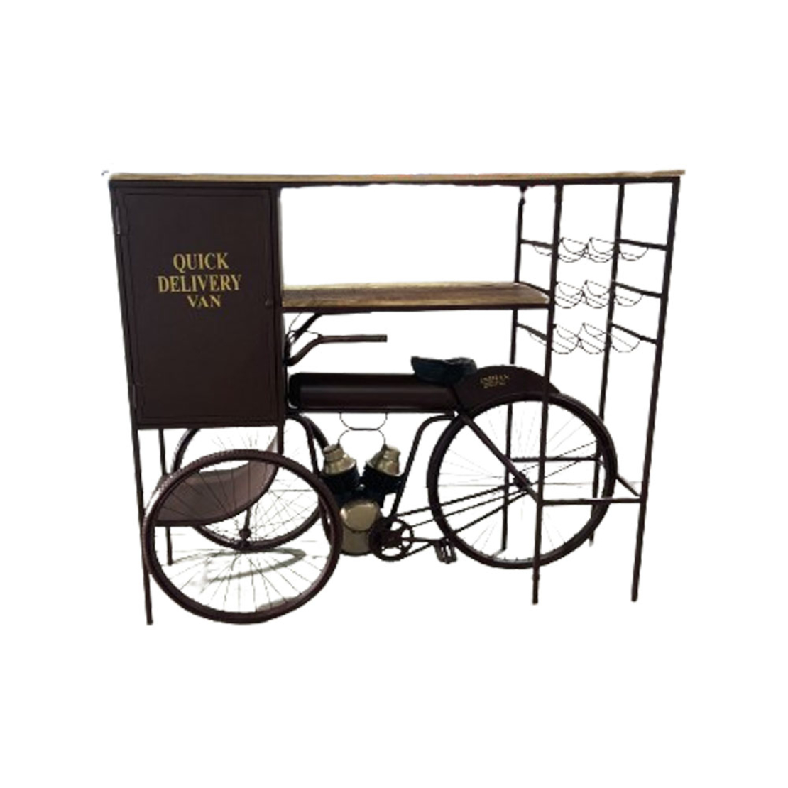 TRICYCLE CONSOLE BAR METAL BORDEAUX NATURAL 178x53xH145cm IN