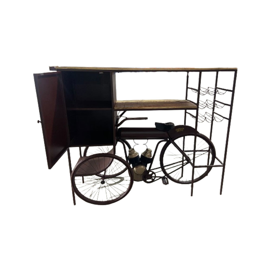 TRICYCLE CONSOLE BAR METAL BORDEAUX NATURAL 178x53xH145cm IN
