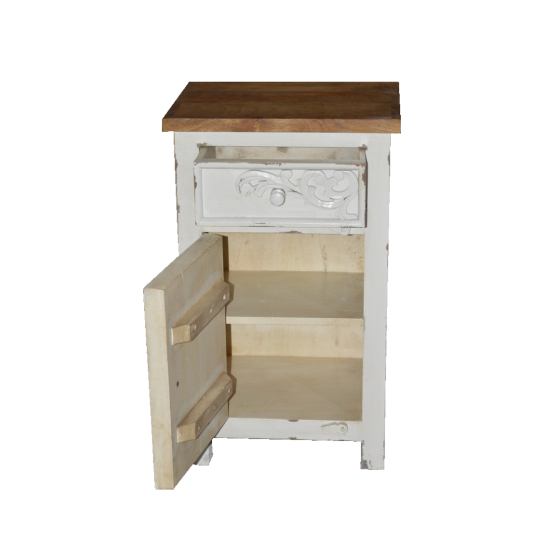 SYROS NIGHTSTAND 1DOOR 1DRAWER SOLID WOOD MANGO WHITE NATURAL IN