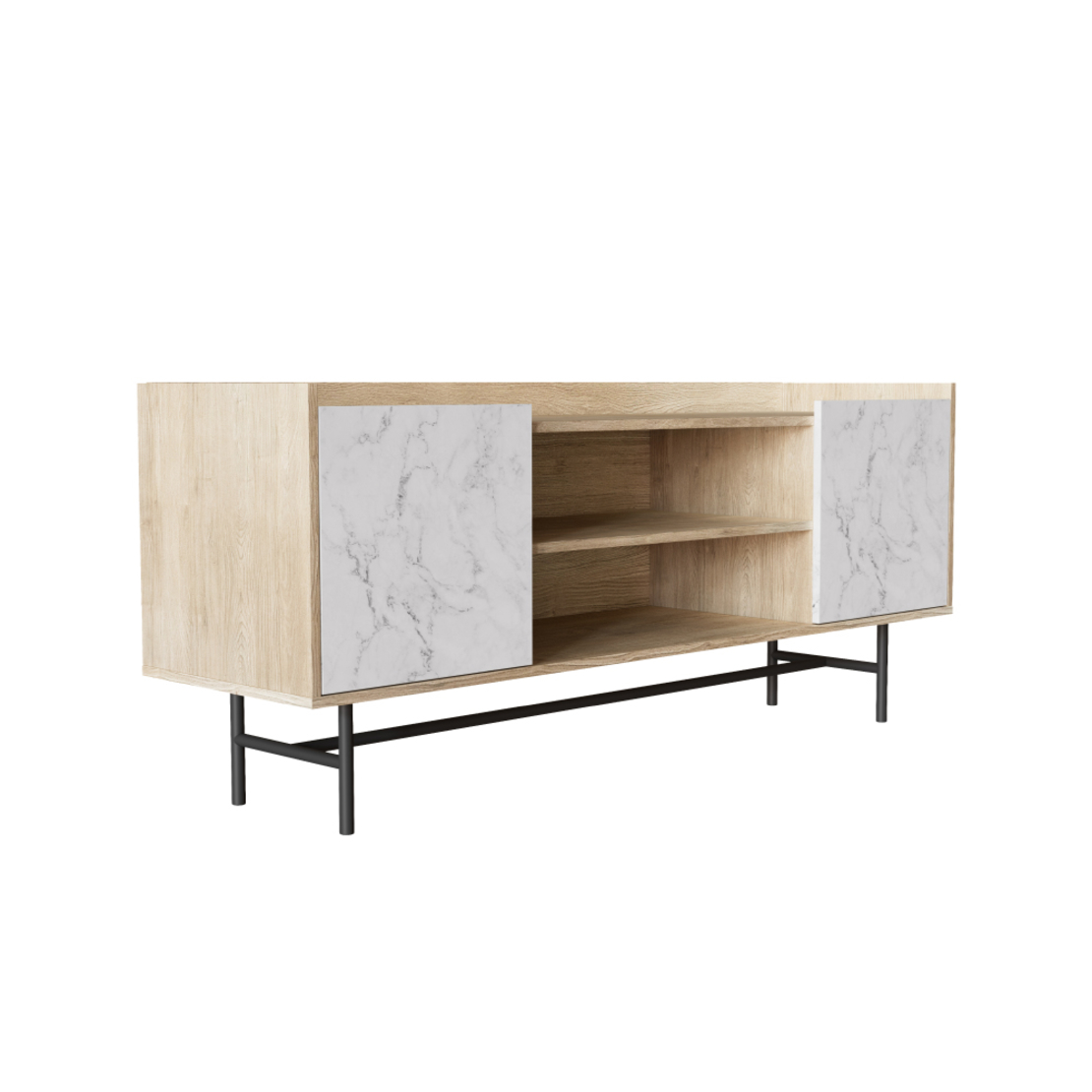 STOCKHOLM TV STAND CHIPBOARD WITH MELAMINE CARTA SONOMA DECAPE WHITE WITH MARBLE PATTERN METAL BLACK 140x39,5xH60cm E1 PRC