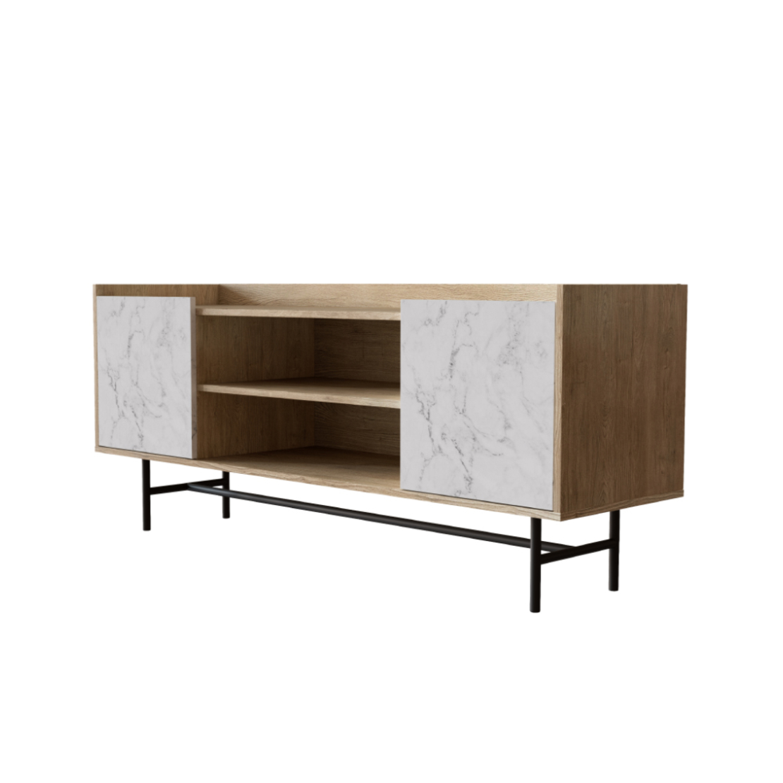 STOCKHOLM TV STAND CHIPBOARD WITH MELAMINE CARTA SONOMA DECAPE WHITE WITH MARBLE PATTERN METAL BLACK 140x39,5xH60cm E1 PRC