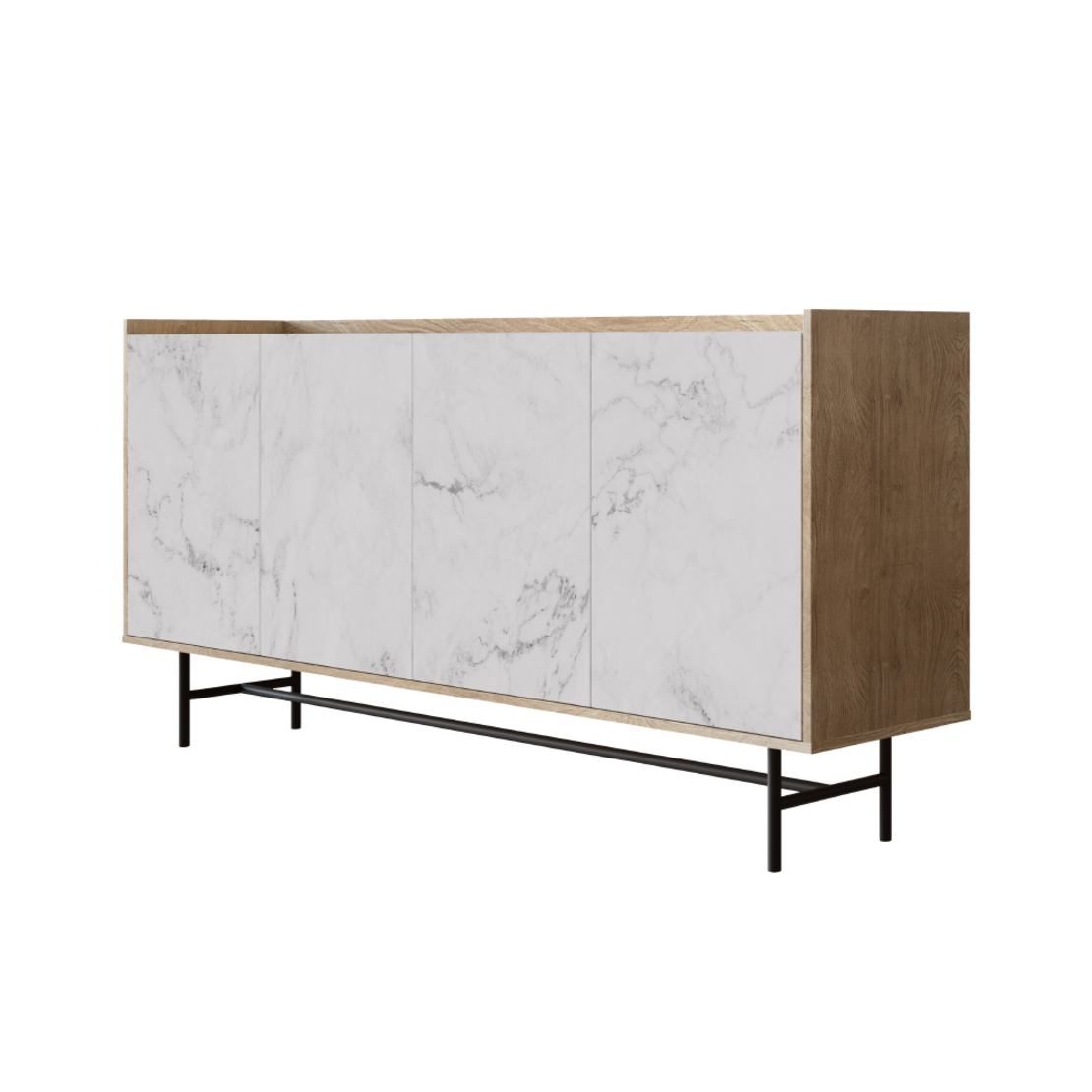 STOCKHOLM SIDEBOARD CHIPBOARD WITH MELAMINE CARTA SONOMA DECAPE WHITE WITH MARBLE PATTERN METAL BLACK 161x39,5xH80cm E1 PRC