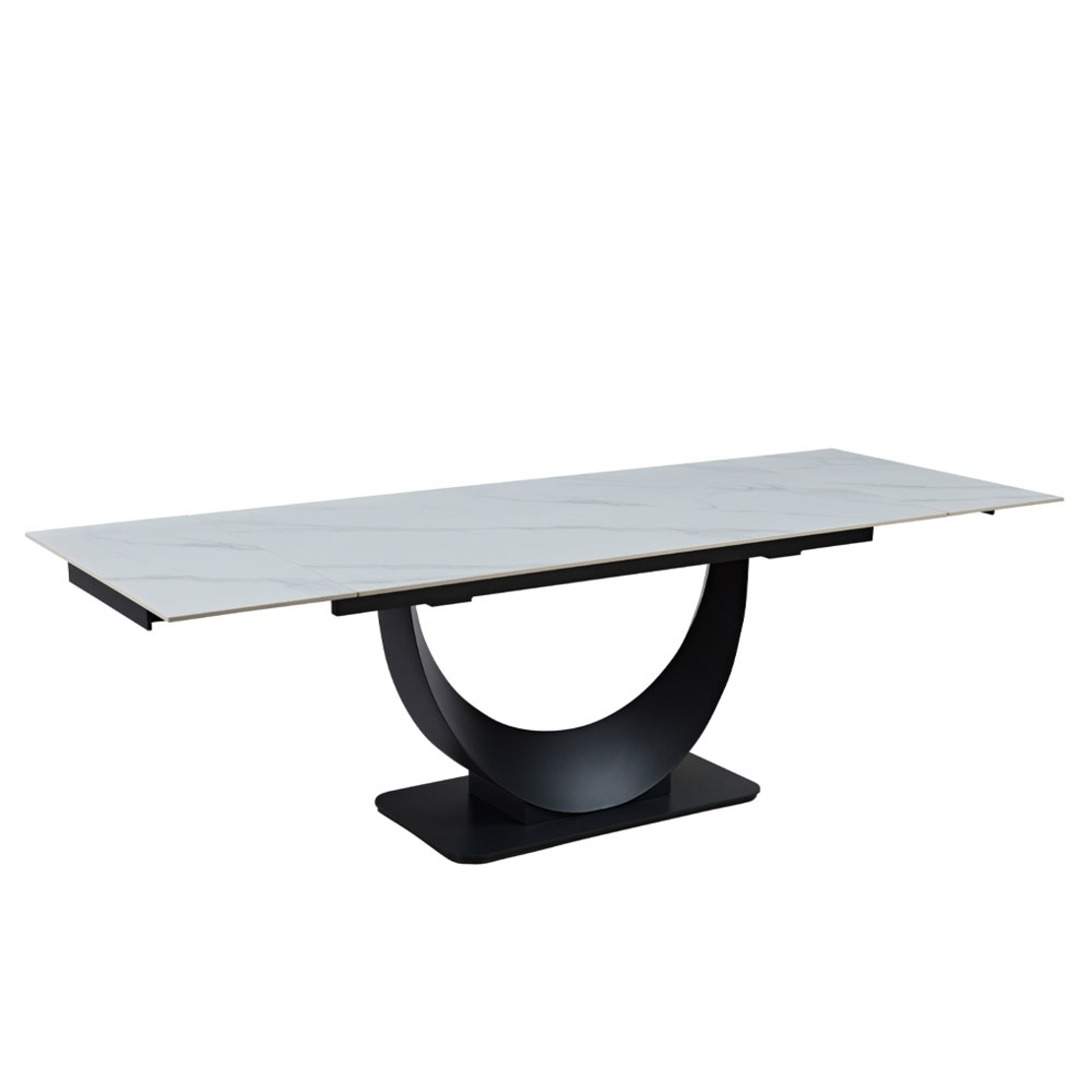 MEZZA LUNA TABLE EXTENDABLE SINTERED STONE WHITE WITH MARBLE PATTERN METAL ANTHRACITE PRC