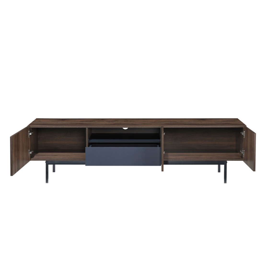 GROOVES TV STAND 2DOORS 2DRAWERS CHIPBOARD WITH MELAMINE CARTA WOTAN OAK GREY METAL 180x41,5xH50cm MY