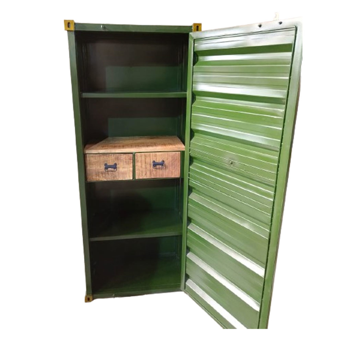 CONTAINER BOOKCASE TALL METAL OLIVE GREEN GOLD RUS