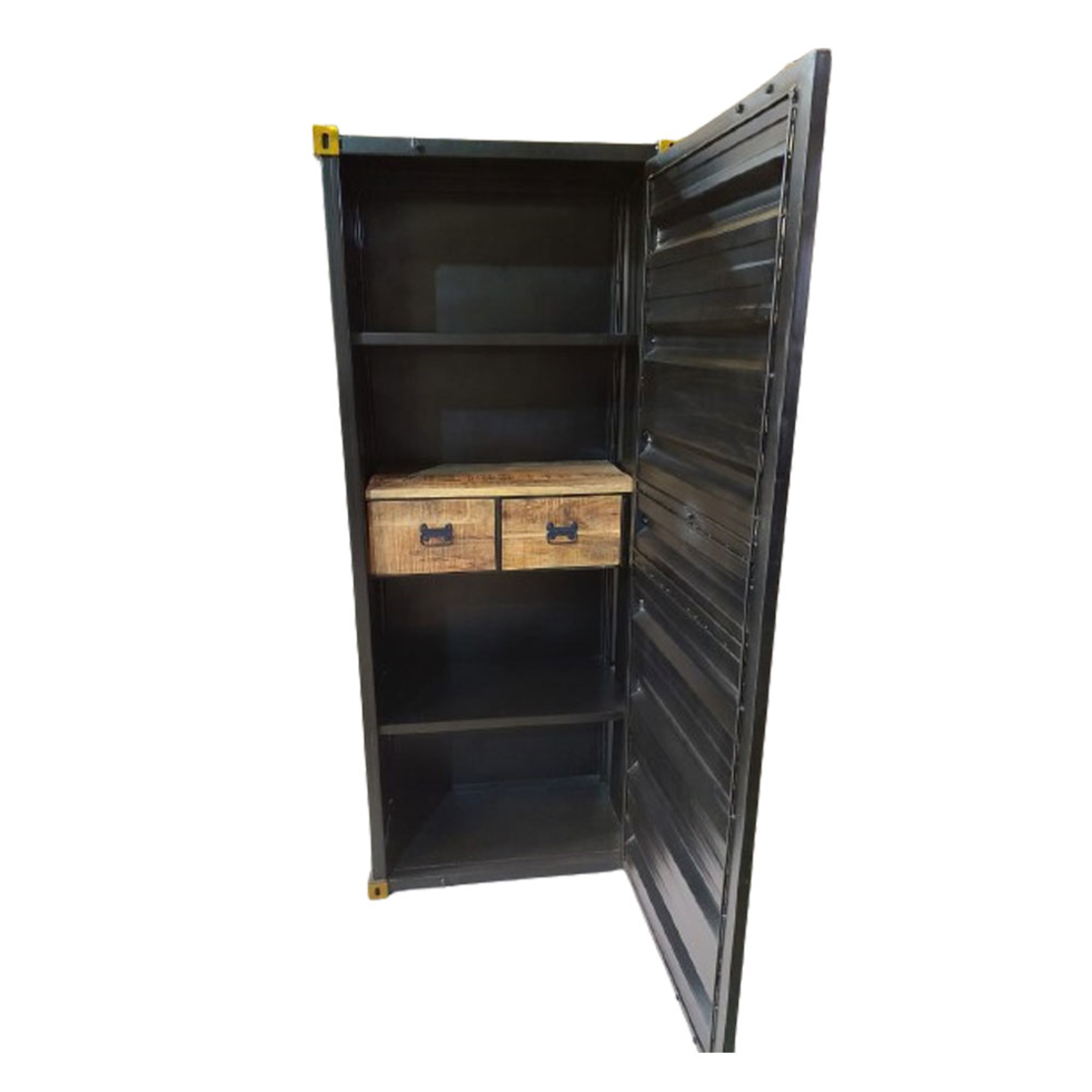 CONTAINER BOOKCASE TALL METAL BLACK GOLD RUSTY 61x
