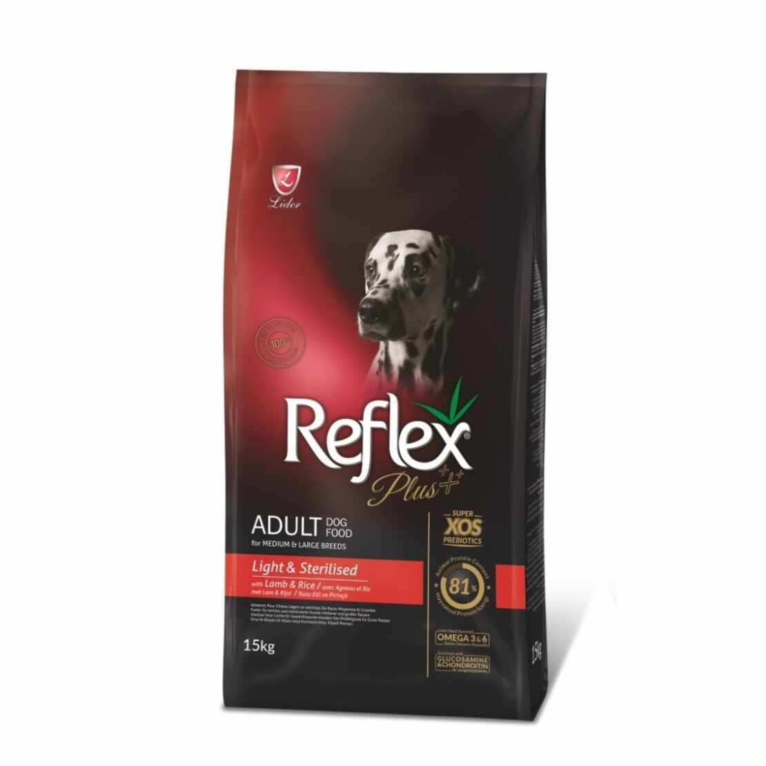 Reflex Plus Adult Dog Medium & Large Light & Sterilise за кастрирани кучета с агне и ориз