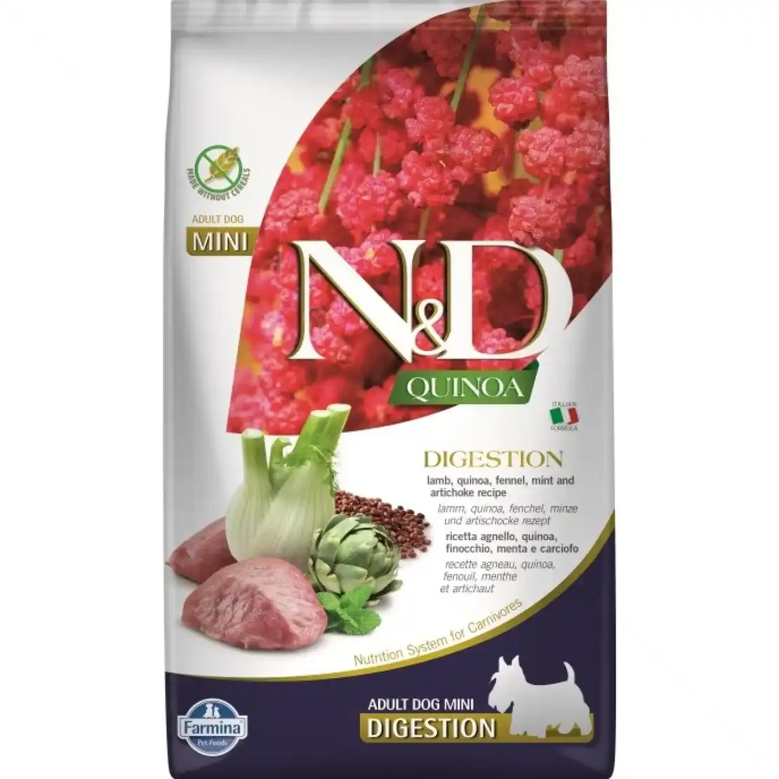 N&D Dog Quinoa Mini за добро храносмилане за дребни породи с агнешко месо, киноа, копър, мента и артишок на възраст над 1 година