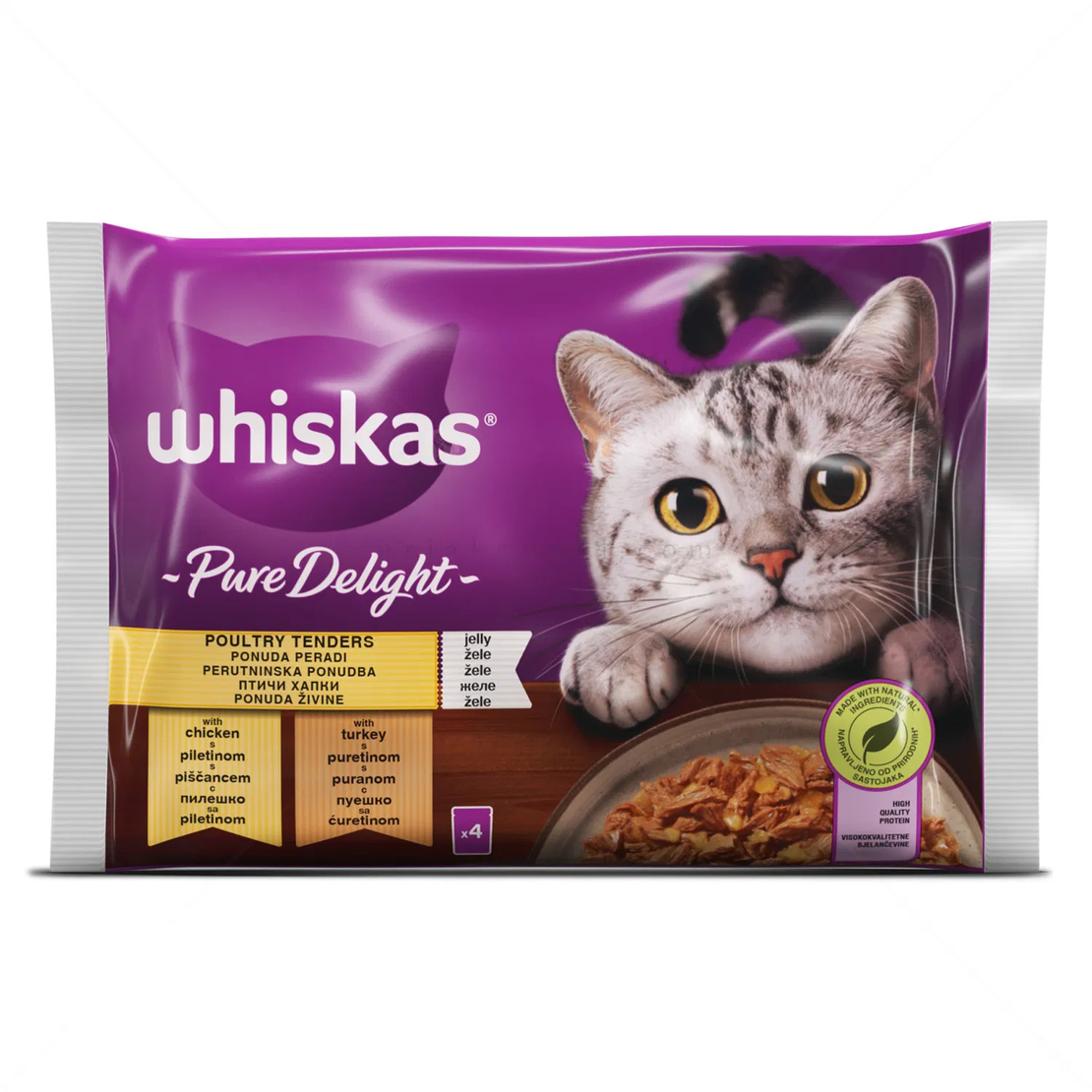 WHISKAS Pure Delight 4х85 гр. Adult Птичи ястия в желе
