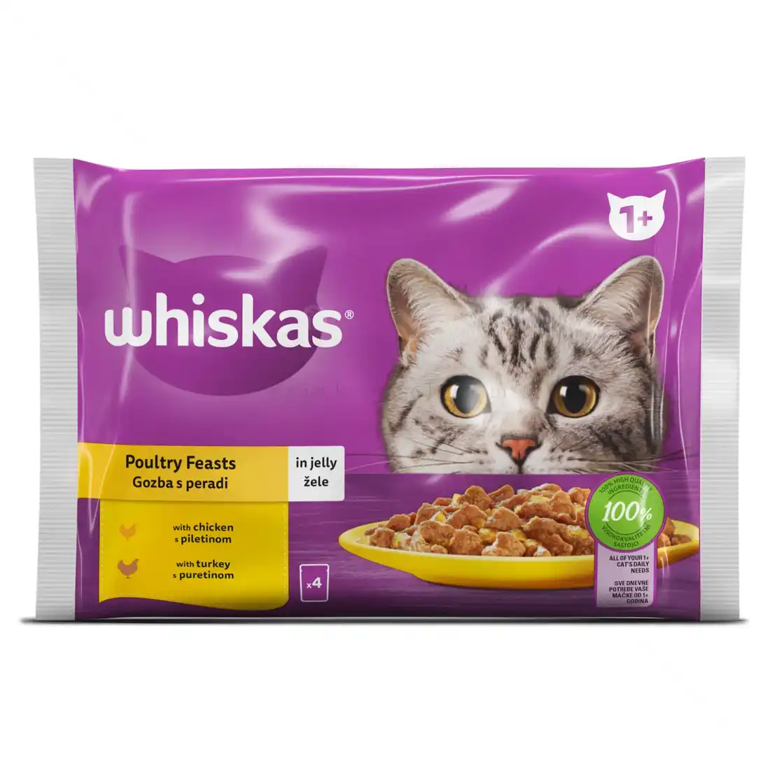 WHISKAS Adult 4х85 гр. Птичи ястия в желе