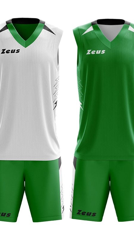 Детски Двулицев Баскетболен Екип ZEUS Reversible Kit Jam Verde/Bianco