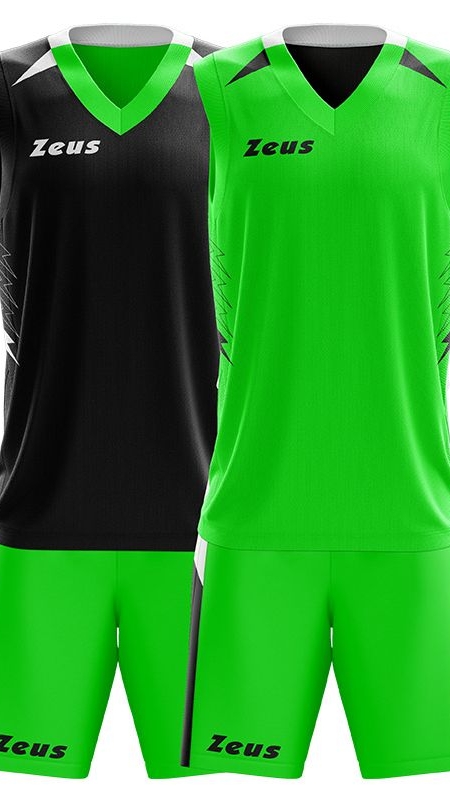 Детски Двулицев Баскетболен Екип ZEUS Reversible Kit Jam Verde fluo/Nero