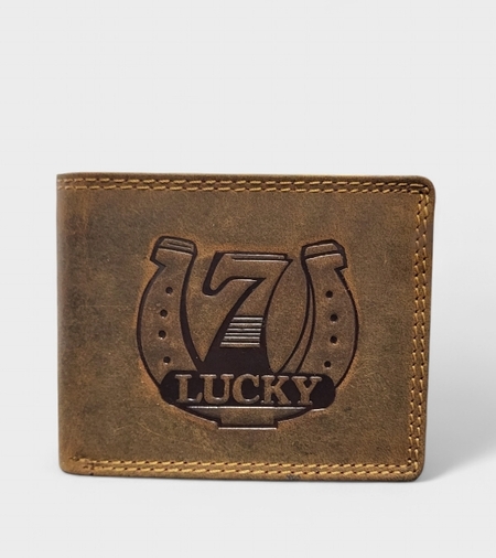 Mъжки портфейл от естествена кожа в кафяв цвят с подкова Lucky